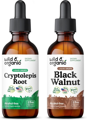 [BRSRABD5C4OQM2D5] Wild & Organic Cryptolepis root Tincre 2 fis & Black Walนัท Tinture 2 fl oz