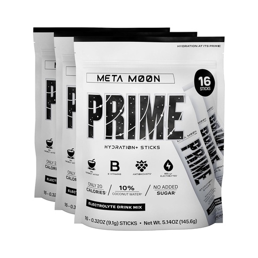 [BRSROCQPCR4GCF3A] PRIME HYDRATION+ Sticks META Moon | Hydration Powder Single Serve Sticks | Electrolyte Powder On The Go | 250mg BCAAs, B Vitamins, Antioxidants | Low Sugar | Caffeine-Free | Vegan | 48 Sticks