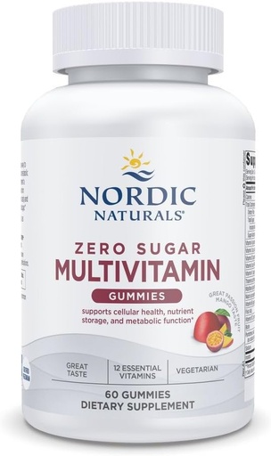 [BRSRAED7AABWK3TD] Nordic Naturals Zero Sugar Multi Gummies - Vegetarian Multivitamin Supplement - Passionfruit Mango - 60 Pectin-Based Gummies - 12 Essential Vitamins for Adults - Non-GMO - 30 Servings
