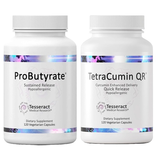 [BRSROYYEAV4AAADK] Tesseract Medical Research Optimal Gut & Tissue Bundle, Butyric Acid Complex Gastrointestinal and Curcumin Metabolite Joint Relief Supplement