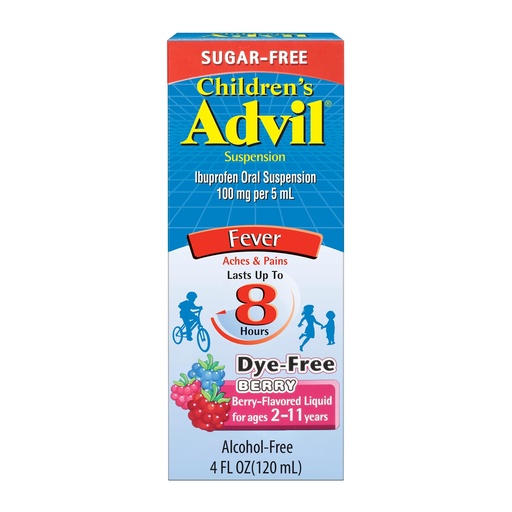 [BRSWIHAQPIBBG3Y7] Children's Advil Pain Reliever and Fever Reducer, Dye Free and Sugar Free Ibuprofen Oral Suspension, Berry Flavored - 4 Fl Oz