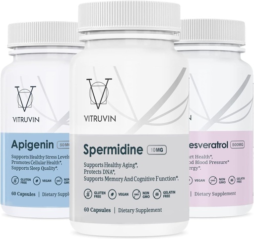 [BRSROYANOYPR4F3D] Vitruvin Longevity Plus (Spermidine 2x10mg, Apigenin 2x50mg, Resveratrol 500mg + Piperine 5mg) Vegan, Non-GMO, Gluten-Free, Gelatin-Free.