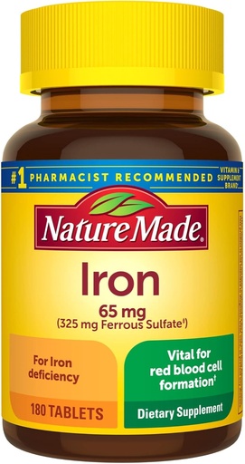 [BRSRMGIQOUCG22TO] Nature Made Iron 65 mg (325 mg Ferrous Sulfate) Dietary Supplement for Red Blood Cell Support 180 Tablets (Pack of 1)?