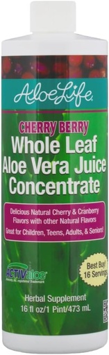[BRSWIYT3PMDAOHT2] Aloe Life - Full Leaf Aloe Vera Juice, Certified Organic, Gluten-Free (Cherry Berry, 16 oz)
