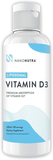 [BRSWKHAICYDW2HLH] Liposomal Vitamin D3 Supplement with Vitamin K2 by NanoNutra - GMO/Soy Free | GMP Certified (120ml/ 60 Servings)