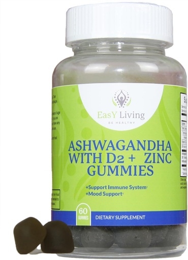 [BRSROBAODEHG2CLF] Ashwagandha 1500mg VitaminD2 200mcg Cynk 4mg Gummies pS for Stress Relief & Immunological System Support Agregates 124; Vegan Non-GMO Gluten Żelatyna Bezpłatne 124; 60 Liczba