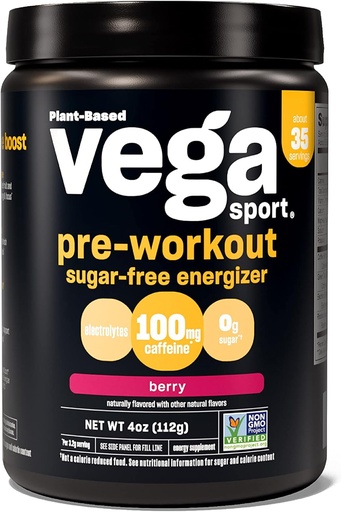 [BRSWGFADO56QKE3Z] Vega Sport Sugar Free Pre-Workout Energizer, Berry - Pre Workout Powder for Women & Men, Supports Energy and Focus, Electrolytes, Vegan, Keto, Gluten Free, Non GMO, 4oz