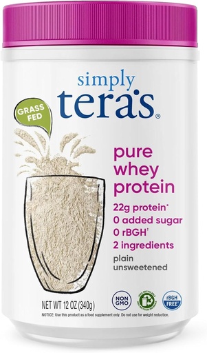 [BRSWGYIPCFYQKE34] simply tera's Pure Whey Protein Powder - Grass Fed Whey Protein Powder, Clean & Natural, Unflavored, Non-GMO, Kosher, Unsweetened - 12 Oz.