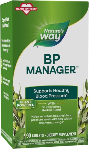 [BRSWIY33BV7GOCY7] Nature's Way BP Manager, Supports Healthy Blood Pressure(1) & Heart Health*, with Stevia, Hawthorn, & Olive Leaf Extracts, 90 Tablets (Packaging May Vary)