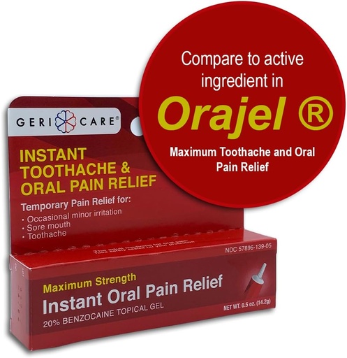 [BRSROYA2OV6WKCI6] GeriCare Benzocaine 20% Maximum Strength Toothache & Oral Instant Pain Relief Gel 0.5 oz. Fast-Acting Numbing Pain Treatment for Toothaches, Gum Irritation, Sensitivity & Mouth Sores, (Pack of 1)