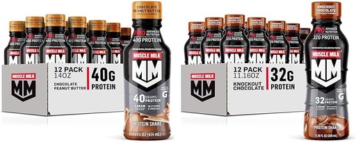 [BRSRAYYYBUBGAH3F] Muscle Milk Pro Series Chocolate Peanut Butter Protein Shake 40g Protein Pack of 12 & Pro Advanced Nutrition Knockout Chocolate Protein Shake 32g Protein Pack of 12