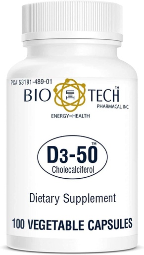 [BRSWGHAKDIHWEFDD] Bio-Tech Pharmacal D3-50 50,000 IU, 100 Vegetable Capsules – All-Natural Supplement – Supports Bone & Immune Health – No Dairy, Fish, Gluten, Peanut, Shellfish, & Soy