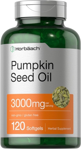 [BRSROYDQO4IQM23B] Horbäach Pumpkin Seed Oil | 3000mg | 120 Softgel Capsules | Cold Pressed Dietary Supplement | Non-GMO and Gluten Free Formula