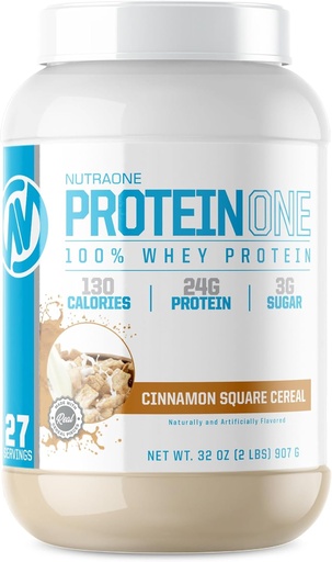 [BRSW2CYKO4MWK335] NutraOne ProteinOne Whey Protein Насърчаване на възстановяването и изграждане на мускули с протеин шейк прах за мъже и жени (Cinnamon Square Зърнени култури - 2 кг.)
