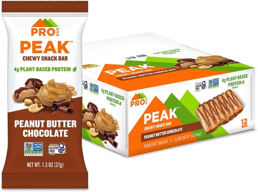[BRSW2A37BMNBM23P] PROBAR - Peak Bar, Peanut Butter Chocolate Snack Bars, 4g Protein, Non-GMO, Gluten-Free (Pack of 12)