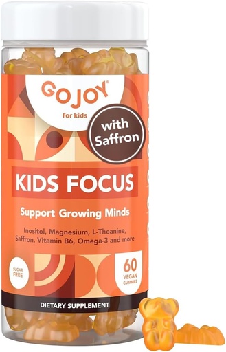 [BRSROGTRCQCWA3TP] Kids Focus Gummies - 7-i-1 Fokus og oppmerksomhet Supplement for barn og tenåringer m/Saffron Extract, Magnesium Glykinat, L-theanin, Inositol & mer - Vegansk, Gluten & Sukkerfri, Ikke-GMO