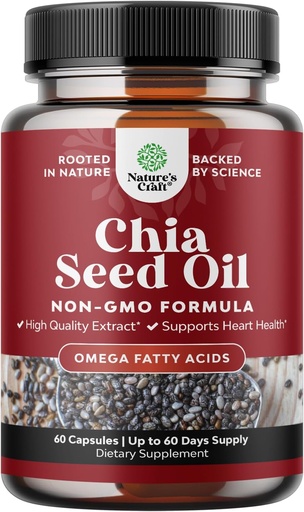 [BRSWECQQBB5QOALA] Chia Seed Oil Extract Kapslid - Taimne Omega 3 6 9 Toidulisand ja igapäevane kiudaine kapslid täiskasvanutele Seedetrakti ja immuunsüsteemi toetust ja südame tervist - Omega 3 rasvhappeid täiendada meestele ja naistele