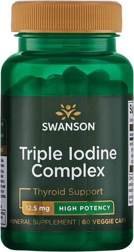 [BRSWIEADBZYAOCI3] Swanson Triple Iodine Complex-Natural Supplement for Vital Thyroid Support-Promotes Metabolic Function, Increased Red Blood Cell Production, & Heart Health-(60 Veggie Capsules, 12.5mg Each) 1 Pack