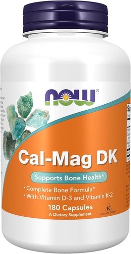 [BRSWIYQQAYFBEFD6] Now Foods Supplements, Cal-Mag DK com vitamina D-3 e vitamina K-2, Suporta Saúde Óssea*, 180 Cápsulas