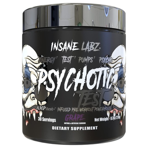 [BRSWYCQPCEPBAG3G] Insane Labz Psychotic Test, High Stim Testosterone Energy and Pump Boosting Pre-Workout Powder with DMAE Bitartrate, D Aspartic Acid, Creatine HCL and Glycerol Monostearate, 30 Servings (Grape)
