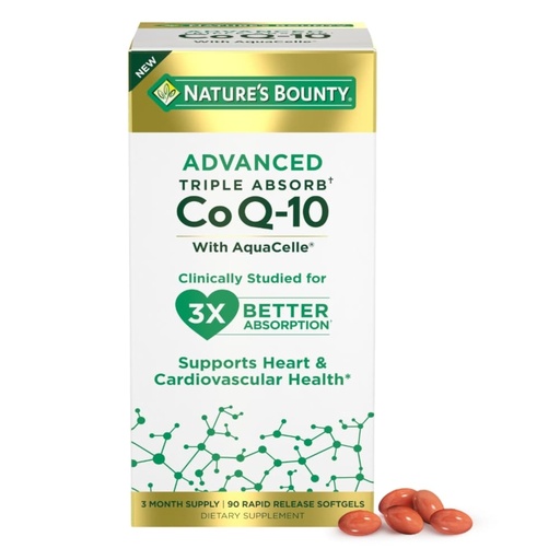 [BRSW2AI3AUFAMCDG] Nature's Bounty Advanced Triple Absorb Co Q-10, Heart Health, Rapid Release Softgels, 90 Ct