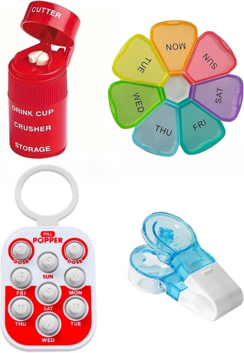 [BRSRACTQCV7A223V] Ultimate Medication Pribor Bundele – Tablete Popper Tracker, 4-in-1 Pill Cutter & Grinder, Easy Pill Odstranjevalec, in ekstra veliko tedenske tablete Organizator – Kot nalašč za starejše in negovalce