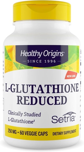 [BRSWIYQACEBRGDTE] L-Glutathione 250 mg(Setria、N-GMO、Gluten Free、抗氧化剂、免疫支持、皮肤支持),60 Vegie Caps