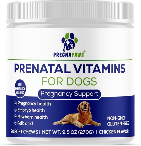 [BRSROBIQBF5QK33H] Dog Prenatal Vitamins - 건강한 임신, 강아지 개발 및 Lactation 지원 - Folic Acid, Iron & 칼슘의 풍부한 - 임신 및 간호 개를위한 고급 예비 보충 - 90 Soft Chews
