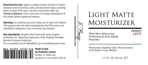 [BRSW2GAEPINWMCDA] Probiotic Action® Light Matte Moisturizer - Probiotic help prevent Acne, Rosacea, and Eczema. The Probiotic and Peptide Maintains the glow, softness, and tightness of clear skin.