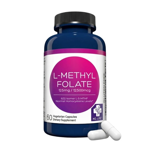 [BRSWG2Q2OUBWKG3Z] MD Life L-Methylfolate 12.5 mg Supplement - Professional-Grade Active LMethylfolate Supplement - 60 Capsules - L-Methylfolate 12.5mg - Maximum Potency MTHFR W/Essential Amino Acids
