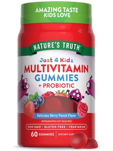 [BRSWYAQ6OV7BAC36] Nature's Truth Kids Multivitamin Gummies with Probiotics | 60 Count | Berry Punch Flavor | Vegetarian, Non-GMO & Gluten Free Supplement