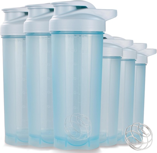 [BRSRAGT4AFYAGFLX] ShakerZoo-6 Pack-Protein Shaker flessen voor eiwitmixen, Shaker Cups voor eiwitshakes, 3 st. 24 ounce en 3 st. 20 ounce (Blauw)