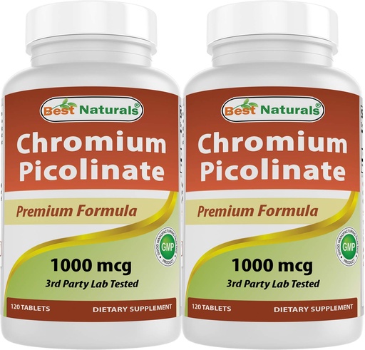 [BRSWGYYBDMNRGGY3] Best Naturals Chromium Picolinate 1000 mcg 120 Tablets (Pack of 2)