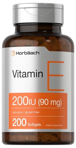[BRSW2HAOBEMWMYI3] Horbäach Vitamin E Softgel Capsules 200 IU | 90 mg Supplement | 200 Count | Non-GMO and Gluten Free Formula