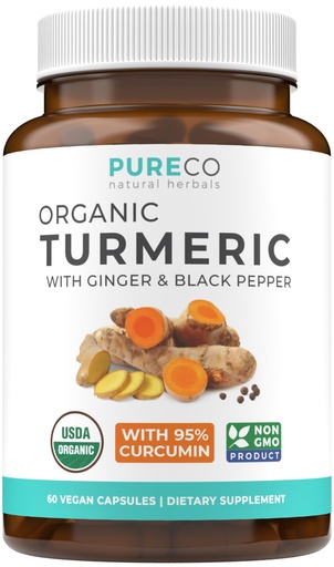 [BRSWGYYRBYBAEYLH] Organic Turmeric Ginger Black Pepper Supplement - High Potency Organic Turmeric Curcumin Capsules with Ginger & Black Pepper for Enhanced Benefits and Absorption - Vegan & Non-GMO (1 Month Supply)