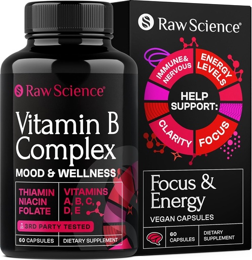 [BRSROAYCAR6WY3Y6] Vitamin B Complex Capsules - B Vitamins: B1 B2 B3 B5 B6 B7 B9 B12, Biotin, Folic Acid, Vitamin C for Energy & Immune Support Supplement, Super B-Complex for Women & Men's Nervous System, 60 Capsules
