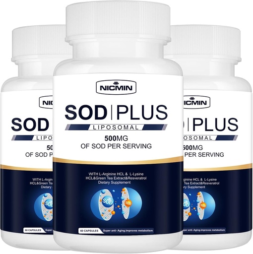 [BRSROBT5C4DWGCT2] Superoxide Dismutase Supplement 500mg - SOD Plus with Liposomal Glutathione, AKG, Green Tea Extract, L-Arginine, Lysine, Resveratrol and Vitamin E for Immune Support, Antioxidant 180 Capsules