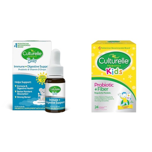 [BRSRAYYYAF4BSDY6] Culturelle Baby Immune & Digestive Support Probiotic + Vitamin D Drops, 30 Day Supply Kids Probiotic + Fiber Packets, 24 Count