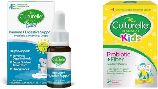 [BRSRAYYYAF4BSDY6] Culturelle Baby Immunitet & fordøjelsesstøtte Probiotika + D-vitamin dråber, 30 dages levering kids Probiotika + Fiber Pakninger, 24 Greve