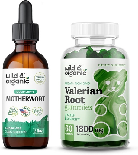 [BRSRAGI3CEMQACLG] Wild & Organic Motherwort Tincture 2 fl oz & Valerian Root Gummies