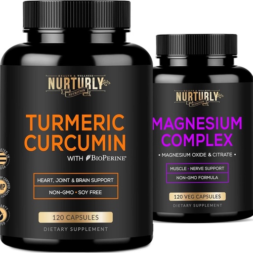 [BRSW22TYAAIBE2AV] Magnesium Citrate & Oxide 500mg Complex Supplement and Turmeric Curcumin - High Absorption Maximum Strength - Turmeric Supplements for Joint, Hearth Health
