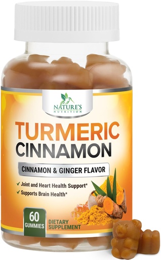 [BRSW2FIDOYNQKHI6] Turmeric Curcumin Supplement Gummies - 95% Curcuminoids with Turmeric Ginger, Black Pepper for Best Absorption, Nature's Vegan Joint Support, Non-GMO, Gluten Free, Tasty Cinnamon Flavor - 60 Gummies