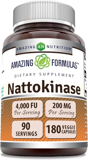 [BRSROAT7BFYAEFDZ] Amazing Formulas Nattokinase Dietary Supplement 100 mg Veggie Capsules Supplement | 2000 FU Enzyme Activity | Non-GMO | Gluten Free | Made in USA (180 Count)