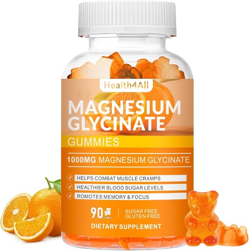 [BRSRA233AV4GYGTX] Magnesium Glycinate Gummies 1000mg, High Absorption Sugar Free Magnesium Potassium Supplement for Relaxation, Stress Relief, and Sleep Support for Adults & Kids - 90 Orange Gummies