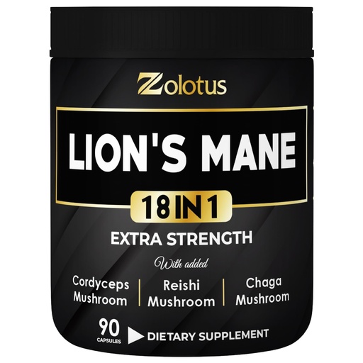 [BRSRMBANCB4AGD3H] Zolotus Lions Mane Mushroom Complex Capsules with Cordeyceps, Elderberry, Ginkgo Biloba, Bacopa - 90 Capsules