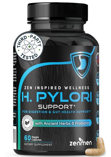 [BRSW223QPIFQKCQ3] Zenmen H. Pylori Support | Lactobacillus Reuteri Probiotic with Mastic Gum for Digestion & GI Health - Third Party Tested, 60 Vegan Capsules, Made in The USA