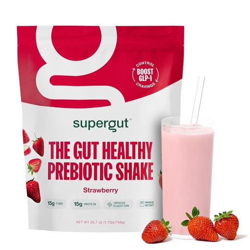 [BRSROZD5OYMGMGTZ] Supergut Prebiotic Shakes | Meal Replacement | Boost GLP-1 | High Protein and Fiber | No Added Sugar | Keto Food, Meal, Snack (Strawberry, 14 servings)