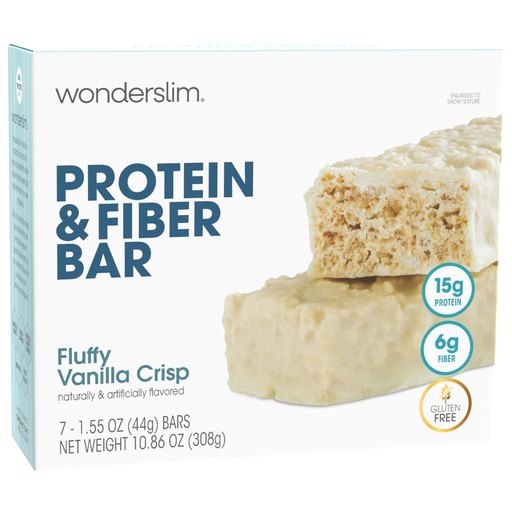 [BRSWKHYRBYEBYFQU] Wonderslim High Fiber Protein Bars, Fluffy Vanilla Crisp | 15g Protein, 6g Fiber | Low Sugar, Low Carb | Healthy Indulgence | Satisfying, Supports Energy & On-the-Go Convenience, 7 Pack