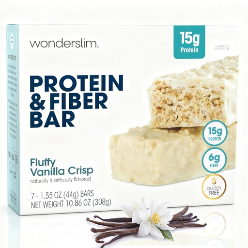 [BRSWKHYRBYEBYFQU] Wonderslim High Fiber Protein Bars, Fluffy Vanilla Crisp | 15g Protein, 6g Fiber | Low Sugar, Low Carb | Healthy Indulgence | Satisfying, Supports Energy & On-the-Go Convenience, 7 Pack