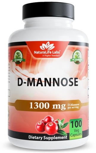 [BRSWGA32CANAMHT2] NaturaLife Labs Organic D-Mannose 1300mg + Organic Cranberry Extract 100mg per Serving – Urinary Tract Support – Non-GMO, Gluten-Free & Vegan – 100 Capsules